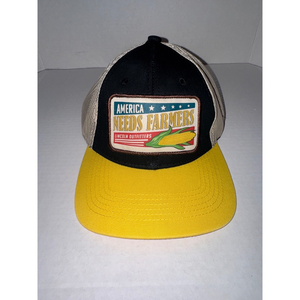 Lincoln Outfitters America Needs Farmers Trucker Hat Snapback Mesh Cap Yellow